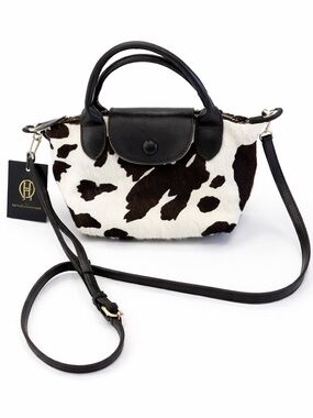 House of Harlow 1960 Genuine Calf Hair Leather Cow Print Mini Top Handle Bag NWT